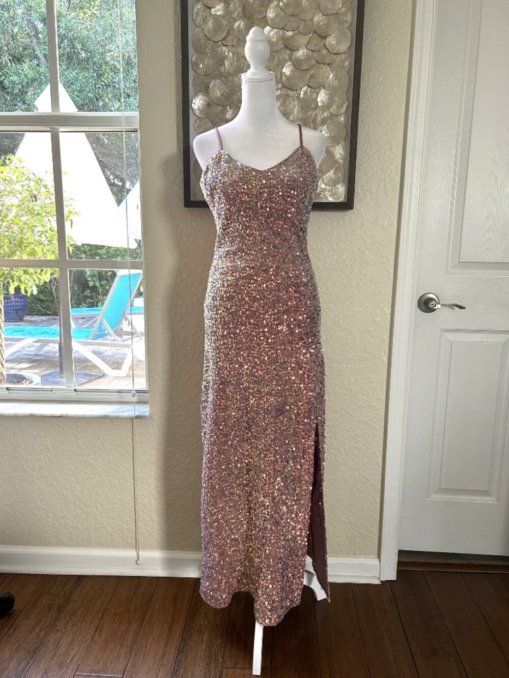 Lucy Paris Dusty Rose Sequin Evening Gown